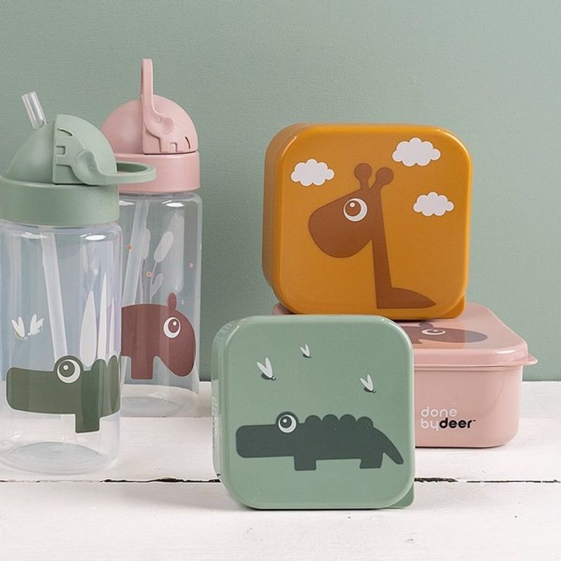 Done By Deer Flaske med Sugerør Croco Green